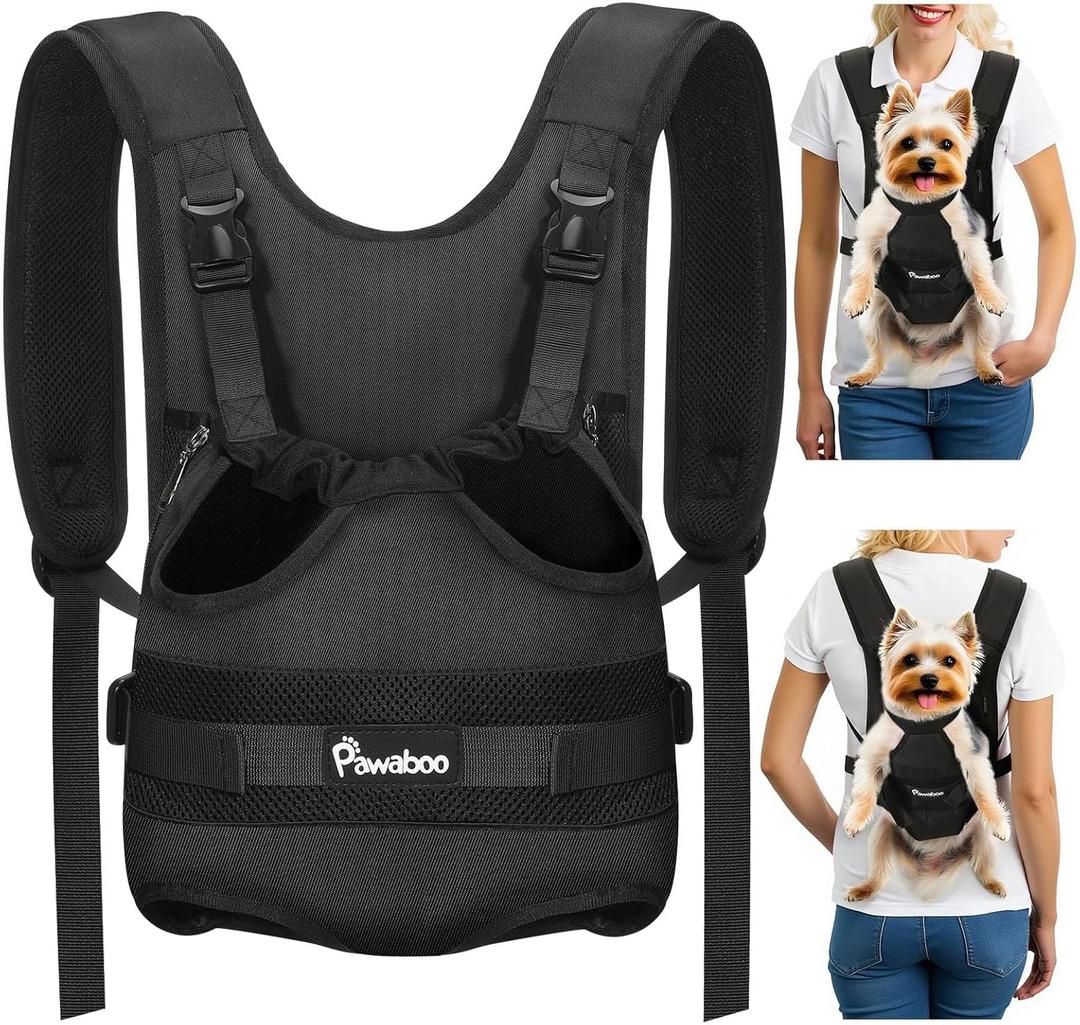 Pawaboo Pet Dog Front Carrier Backpacks, Legs Out Pet Carrier Backpack for Dogs, Adjustable Dog Chest Carriers Purse for Small Medium Dogs Hands Free for Travel Hiking Cycling Camping, S, Black