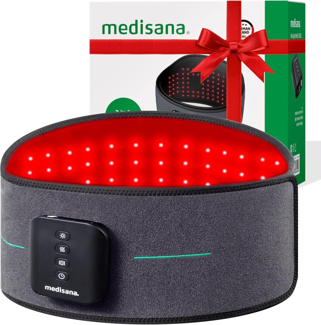 Medisana 3-in-1 Red Light Massager Belt, Heating Pad for Lower Back, Cordless Wearable Near Infrared & Red Light Therapy Belt with Adjustable Heat & Vibration for Back Pain, Gift for mom