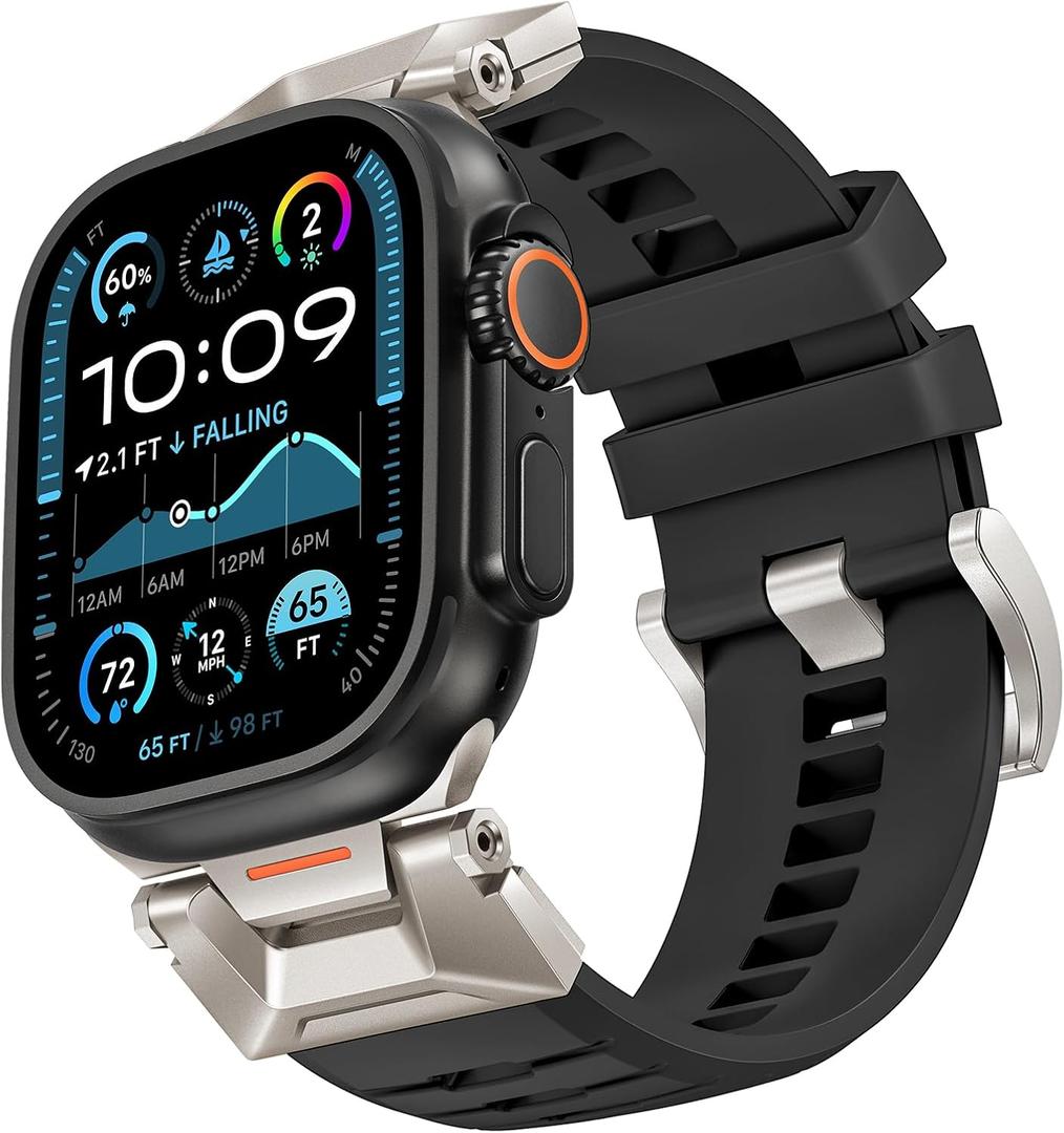 Goton for Apple Watch Band Ultra 2 Ultra Apple Watch Bands for men 49mm 46mm 45mm 44mm 42mm Series 10 9 8 7 SE2 SE 6 5 4 3 2 1, Sturdy Metal Connector Comfort Silicone Bands for iWatch Accessories (Black)