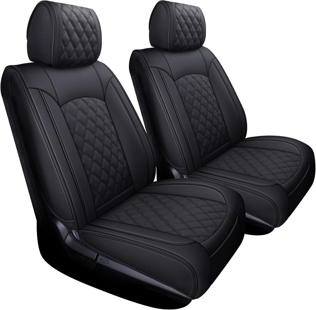 YIERTAI Seat Covers Compatible with Toyota Tundra for 2008-2025 Crewmax Double Cab SR5 Limited Platinum TRD Pro Truck Waterproof Leather Seat Covers (2 PCS Front only/Black)