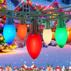 PASUTO 50FT C9 Christmas Lights Outdoor, Multicolor Vintage Christmas Lights String with 50 Multi-Color Ceramic Bulbs, Outdoor String Light for Home Party Patio Holiday Indoor Decor, 7W, E17 Base
