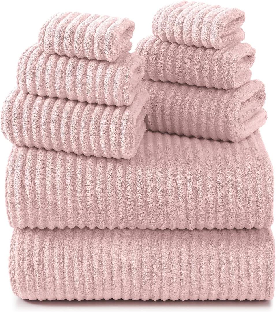 REDKISS Pink Microfiber Bath Towels Set 8 Piece - 70x35 Inches Bathroom Towels of 8 Large, Oversized Bath Towel with 2 Hair Towel Wrap, Highly Absorbent Soft Shower Towels for Bathroom, Hotel, Gym
