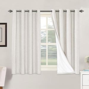 H.VERSAILTEX Primitive Linen Curtains 100% Blackout Curtain Drapes Burlap Fabric Curtains with White Thermal Insulated Liner, Grommet Top Drapes Living Room/Bedroom (2 Panels, 52 x 54 Inch, Ivory)