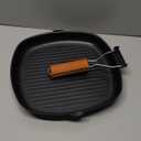 Nonstick Grill Pan with Folding Handle, 11in/ 28cm Lightweight Grill Pan for Stove Tops, 1.76lbs Versatile Griddle Pans with Pour Spouts, Square Grilling Skillet Steak Pan for Indoor Outdoor Camping