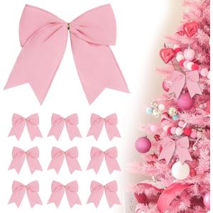 12Pcs Pink Velvet Bows Christmas Tree Decorations,6inch Valentines Ornaments for Tree Weath Garland Mantle Home Front Door Fireplace Holiday Decor