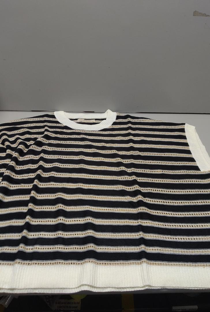 Short Sleeve Sweaters for Women 2026 Summer Casual Striped Cap Sleeve Tops Lightweight Hollow Out Knit Sweater Vest 2XL