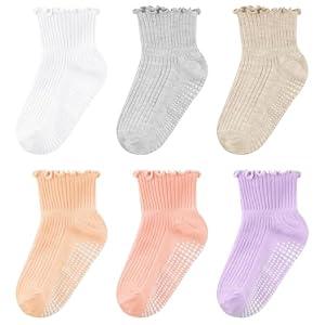Cooraby 6 Pairs Toddler Ruffle Socks with Anti Slip Frilly Cute Cotton Dress Socks for Baby Girls, Size: 6-12 Months