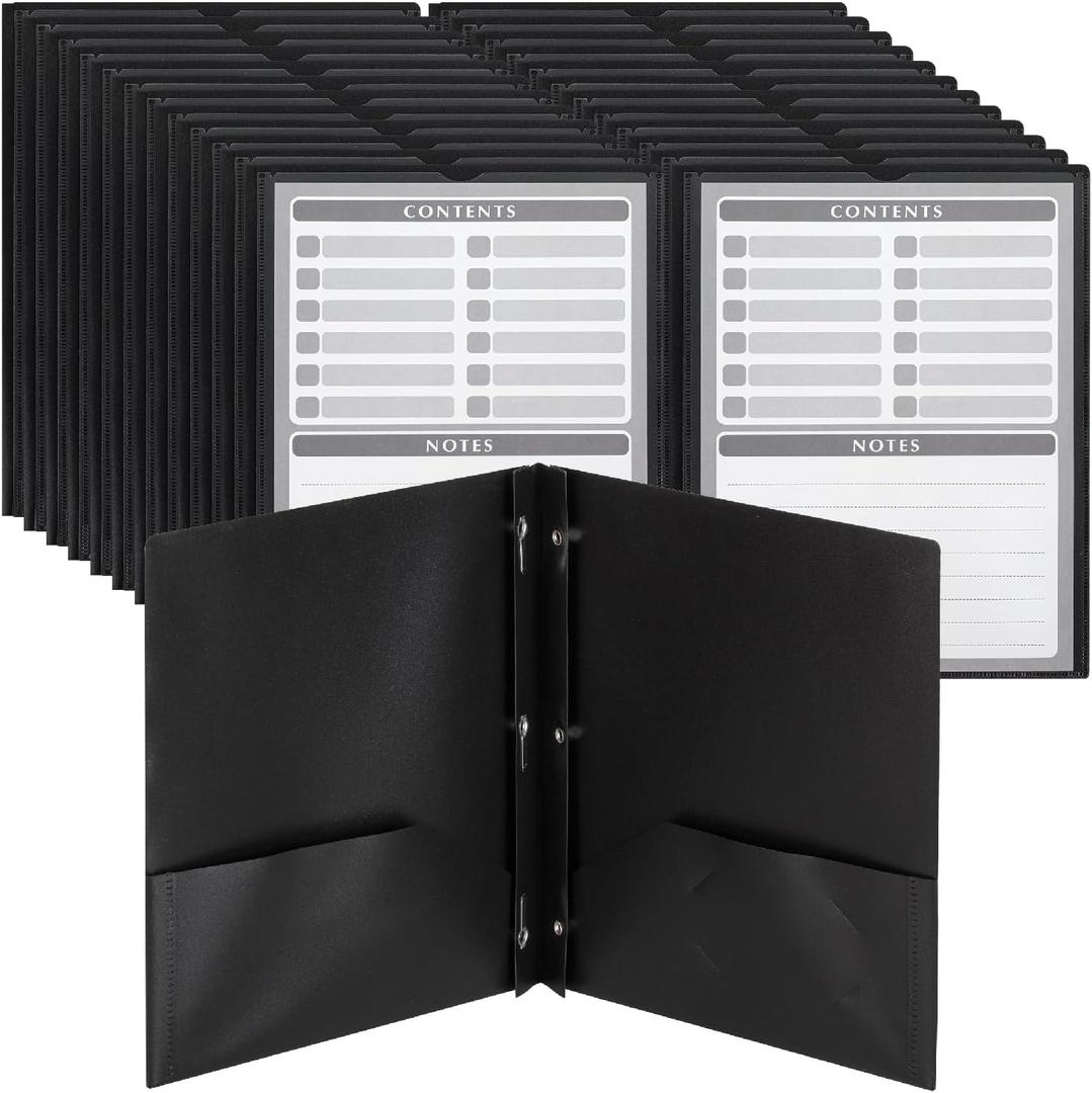 Mr. Pen- Black Plastic Folders with Pockets and Prongs, 24 Pack, Letter Size, Black Flexible Plastic Folders with Prongs, Clear Front Pocket and Card Slot (Black + Organizational Sheets)