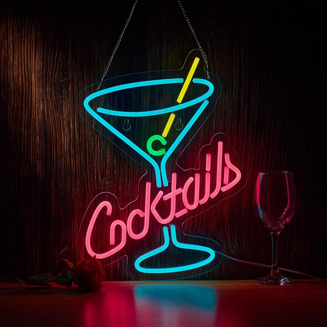 Cocktails Bar Neon Sign for Wall Dcor Bar Beer Cocktil Neon Signs with Dimmer for Man Cave Wall Sign Decor(16X12inches)