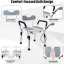 U-Shaped Shower Chair with Detachable Arms & Backrest, Tool-Free Seat for Seniors Disabled Pregnant, Adjustable Height, Shower Head Holder Included, Full Hardware, Non-Slip Feet, Holds 330 Lbs