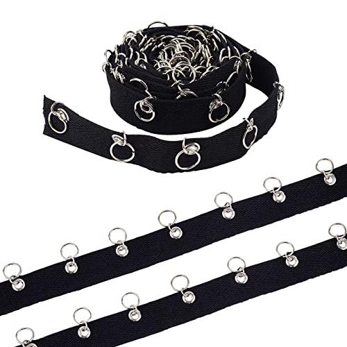 PandaHall 3 Yards Eyelet Tape Trim Black Craft Grommet Eyelet 1.2 inch Wide Cotton Ribbon Clothing Sewing Trim with Jump Rings for Men Women Clothes Shoe Bag Decoration