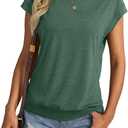 Micticsi Womens Crewneck Cap Sleeve T Shirts Banded Bottom Top Loose Fit Short Sleeves Tee Casual Summer Basic Tops 2026 (Green, M)