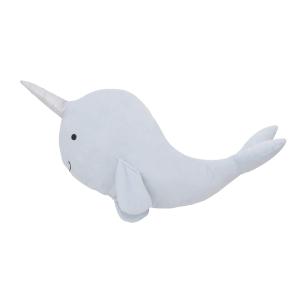 Little Love by NoJo Light Blue Whimsical Narwhal Shaped Decorative Pillow with 3D Silver Metallic Horn