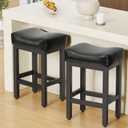 Counter Height Bar Stools Set of 2, 24 Inch Barstools for Kitchen Island Counter, Bonded Leather Kitchen Stools with Thick Saddle Seats & Heavy Duty Metal Base, Easy Assembly, All Black