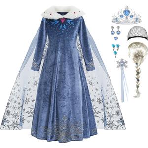 Princess Elsa Winter Costume for Girls Halloween Carnival Fancy Dress for Cosplay (5-6 Years)