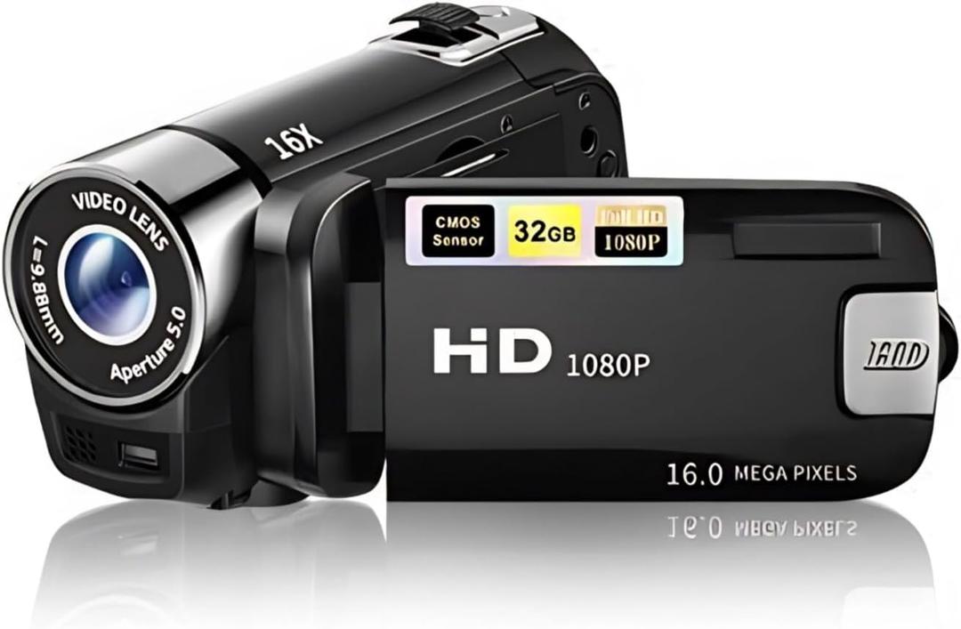 Black Digital Camcorder - 1080P 16MP Vlogging Camera with 2.7in TFT 270 Rotatable Screen, 16X Zoom for Teens, Students, Boys, Girls - Gift (Black)