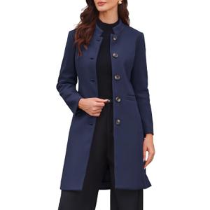 Allegra K Winter Coat for Women Stand Collar Single Breasted Pea Coat Mid-Long Outwear with Pocket,XL