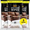 EVEO Leather Cleaner Wipes 4-in-1 Leather Cleaner and Conditioner for Furniture - Leather Couch Cleaner, Car, Shoes & Purses – UV Protection, XL Moistened Wipes Restore & Protect – 3 Pack (90 Total)