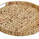 Gurfuy Extra Large Round Ottoman Table Tray with Handles - 19.7" Handmade Wicker Serving Hand Woven Tray for Farmhouse Decorative Oversized Coffee Table Trays Living Room Kitchen Counter Breakfast