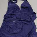 OYOANGLE Women's 2 Piece Tankini Set Two Piece Ruffle Bathing Suits Ruched Halter Swimsuits with Shorts (Large, Deep Blue)