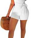 MESLIMA Women's Summer Sleeveless Short Romper Sexy Strap V Neck Wrap Front Tie Casual One Piece Jumpsuit, Size Large