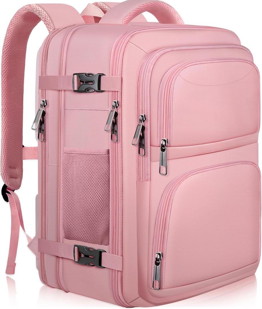 Travel Backpack for Women, 52L Carry On Backpack, Extra Large Expandable Travel Bag, 18.4 Inch TSA Flight Approved Luggage Personal Item Size with USB, Teacher Business Daypack, Pink