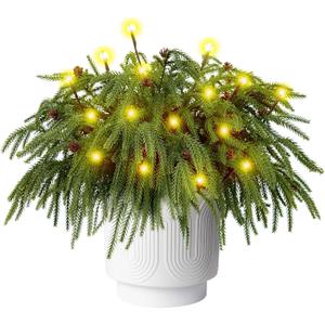 12 Pcs Christmas Norfolk Pine Branches with Branch Lights - 18" Norfolk Pine Artificial Xmas Branches with Pine Cones, Norfolk Pine Stems for DIY Crafts Garland Wreath Xmas Indoor Outdoor Home Decor