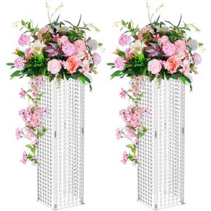 Nuptio Centerpieces for Wedding Table Vases - 2 Pcs 31.5in Tall Flower Vase Crystal Flowers Stand for Party Tables Decorations - Elegant Bulk Weddings Decoration Table Geometric Centerpiece Stands
