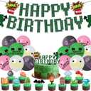 Pixel Themed Birthday Party Decorations, Party Supplies Include Happy Birthday Banner, Balloons, Cake Toppers, Cupcake Toppers