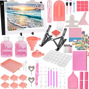 XEUZK All-Inclusive Diamond Art Accessories Kit with A3 DiamondPainting Light Pad Kit, Light Board for Painting Accessories, Bead Organizers & 5D Painting Tools Set for Full Drill & Partial Drill Art