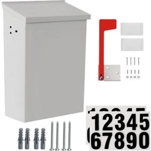 TonGass 7.1"x10.1"x3.8" Wall-Mount Mailbox for House with Flag and Number Stickers, Mailboxes for Outside Wall Mount with Screws Ideal for House Outdoor Use, Rust-Proof Carbon Steel Mailbox - White