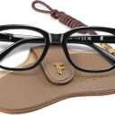 Square Reading Glasses for Women - Blue Light Blocking Readers - Amber Mist (1.75x, Bright Black)