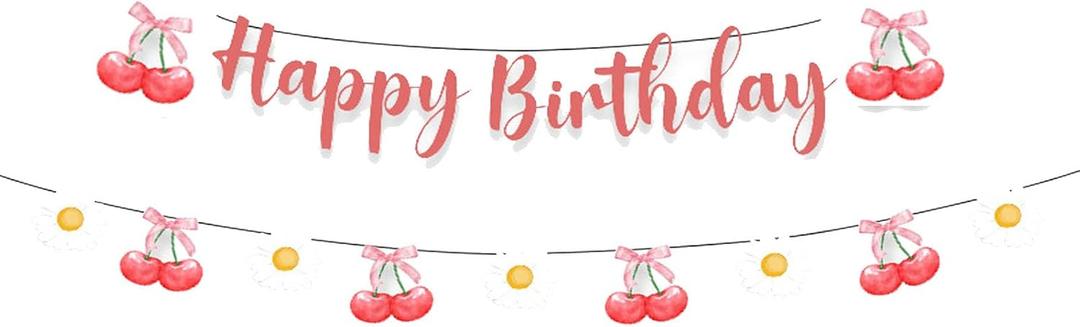 Cherry Happy Birthday Banner Funny Fruit Theme Party Supplies for Bday Bridal Shower Baby Shower Decoration