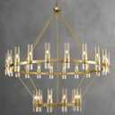 Gold Wagon Wheel Chandelier 2 Tier, 60 Inch Chandeliers with Glass Shade, 30-Light Large Chandelier for High Ceiling, Modern Farmhouse Chandeliers for Living Room, Dining Room, Entryway and Staircase