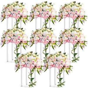 Geetery 8 Pieces Tall Acrylic Vase Wedding Centerpieces Clear Flower Stand Column Geometric Floral Vase Elegant Display Holder for Birthday Party Wedding Table Decorations (12 Inch)