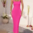 ZESICA Women's Summer Bodycon Midi Dress Sleeveless Square Neck Slim Fit Back Slit Long Cocktail Party Dresses (Pink, M)