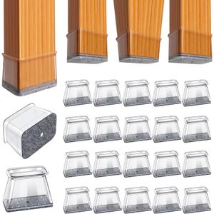 BUMACO Chair Leg Floor Protectors Rectangle Chair Leg Protectors for Hardwood Floors Silicone Pads Covers to Protect Floors(Clear-20 Pcs, Rectangle M Fit (L:1-1/8 ~ 1-1/2,W:3/4 ~ 1)