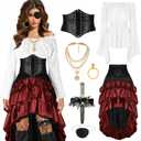 CICOCI Pirate Costume Women Outfits Renaissance Corset Steampunk Skirt Top Pirate Accessories Full Halloween Costume (X-Large, White)