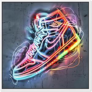 Notoriart Colorful Lights Sneaker Framed Sneaker 1 Piece Canvas Wall Art, 13" x 13", White Frame