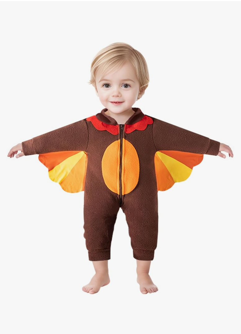 MOMMY'S NEW MAN Newborn Baby Boy Girl Thanksgiving Little Turkeys Cosplay Romper Hooded Fall Winter Outfits, Size:90