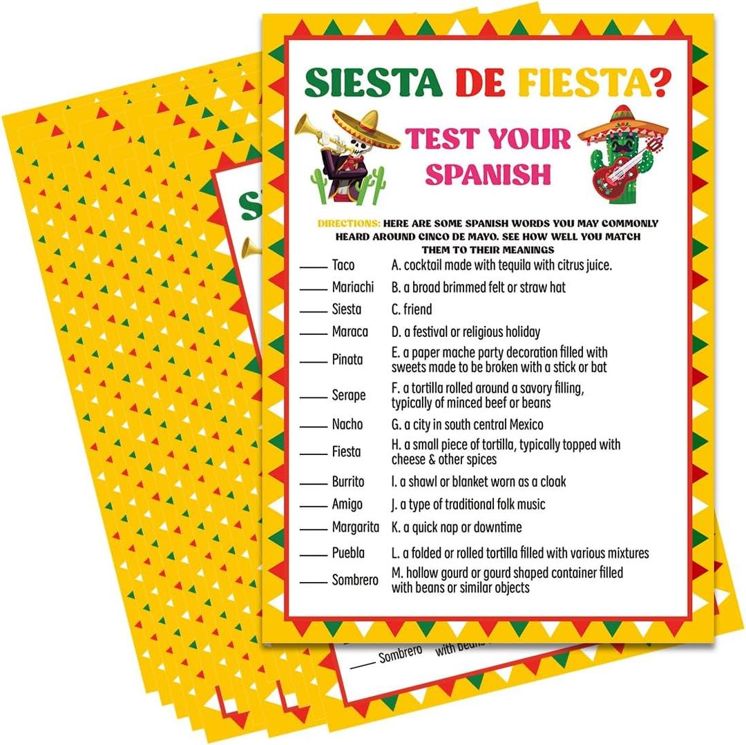 Cinco de Mayo Siesta De Fiesta Game, Fun Cinco de Mayo Party Games,Mexican Party Games, Cinco de Mayo Activity, Cinco de Mayo Test Your Spanish Game-MAY02