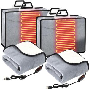 Tuanse 2 Pcs USB Heated Blanket 25"x35" Small Portable 5v 3 Setting Electric Blanket with Timer and Temperature Controller Winter Wearable Recharge Throw for Travel Home(Gray)