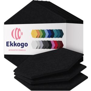 Acoustic Panels 12-Pack Soundproof Wall Panels 12"X10.4"X0.4" Sound Panels High Density Sound Dampening Panels - [Deep Black Hexagon]