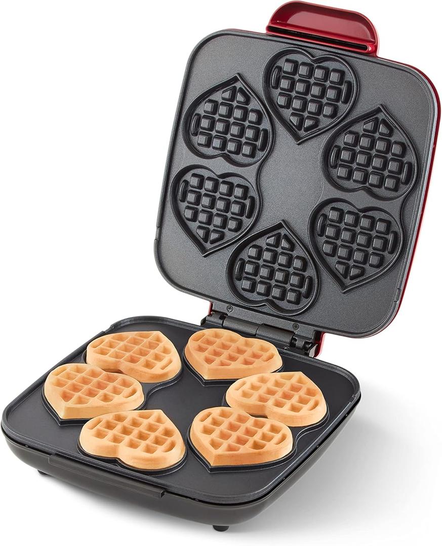 Dash Multi Mini Heart Waffle Maker - Waffle Maker for Family Breakfasts - Dual Nonstick Heating Plates & Easy-Release Surface - Compact & Fast-Heating - Red Heart
