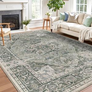 LUMI Washable Area Rug 8x10 for Living Room, Ultra Soft Stain Resistant Carpet with Non Slip Rubber Backing, Non-Shedding Low Pile Rugs for Bedroom, Dining Room, Indoor, Office (Amari)