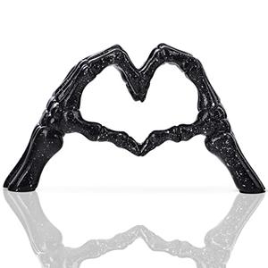 LCCCK Black Hand Gesture Desk Statues Love Ornaments,Skull Couple Statue, Creative Wedding Home Desktop Decor,Heart Shape Hand Figurines for Living Room Shelf Coffee Table Centerpiece
