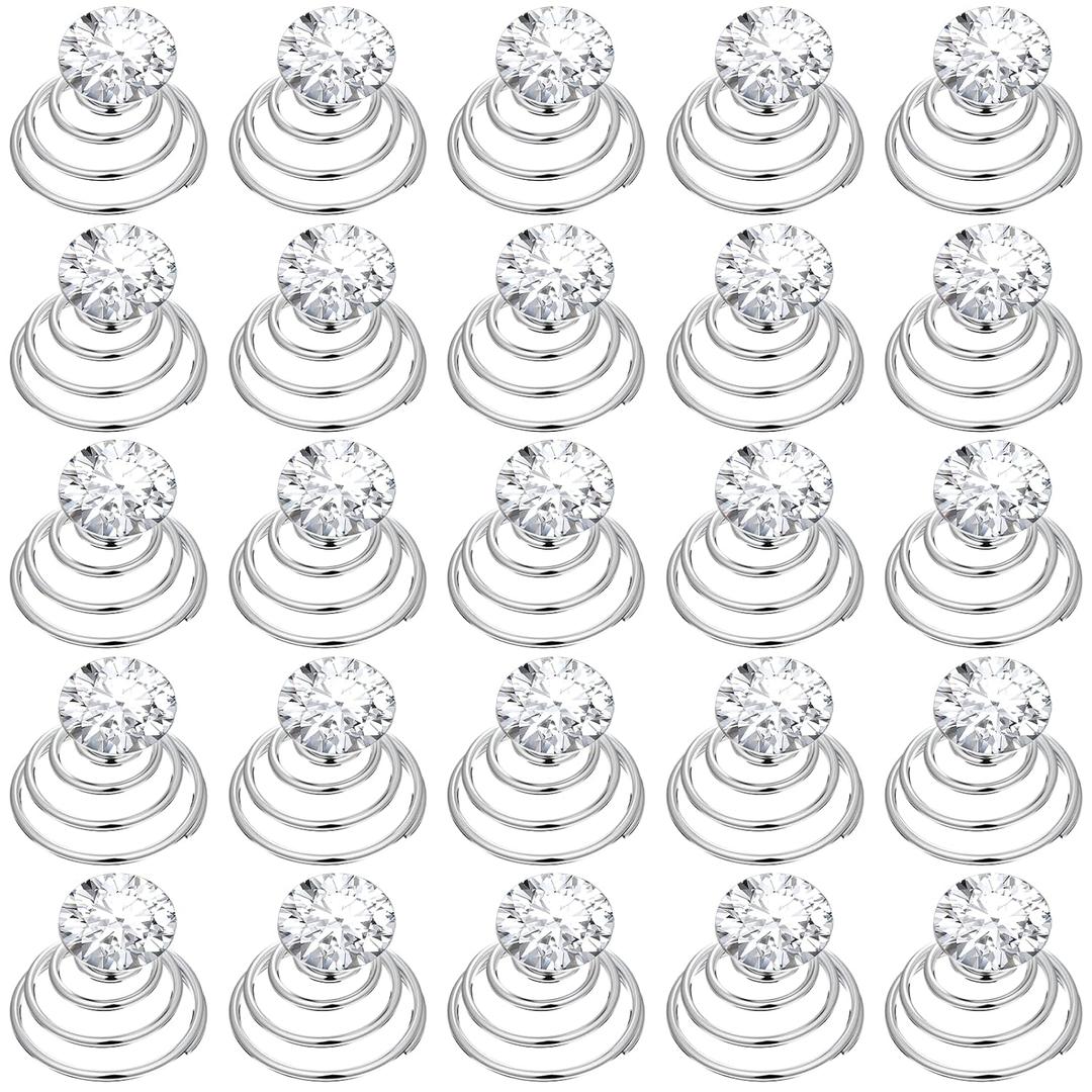60 Pieces Rhinestone Crystal Twisters Spiral Set Twist Coil Bridal Rhinestone Gems Hair Pin Spiral Hair Pin Coil for Women Wedding Bridal Prom Party and Important Occasion with Clear Container(Silver)