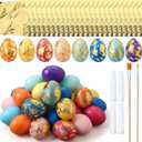 Civaner Easter Egg Decorating DIY Kit with Gold Leaf Foil - 24 Plastic Eggs, 24 Foil Sheets, Glue and Brush for Crafts, Gold Leaf Easter Decorations for Hunt Holiday Fun(Colorful)