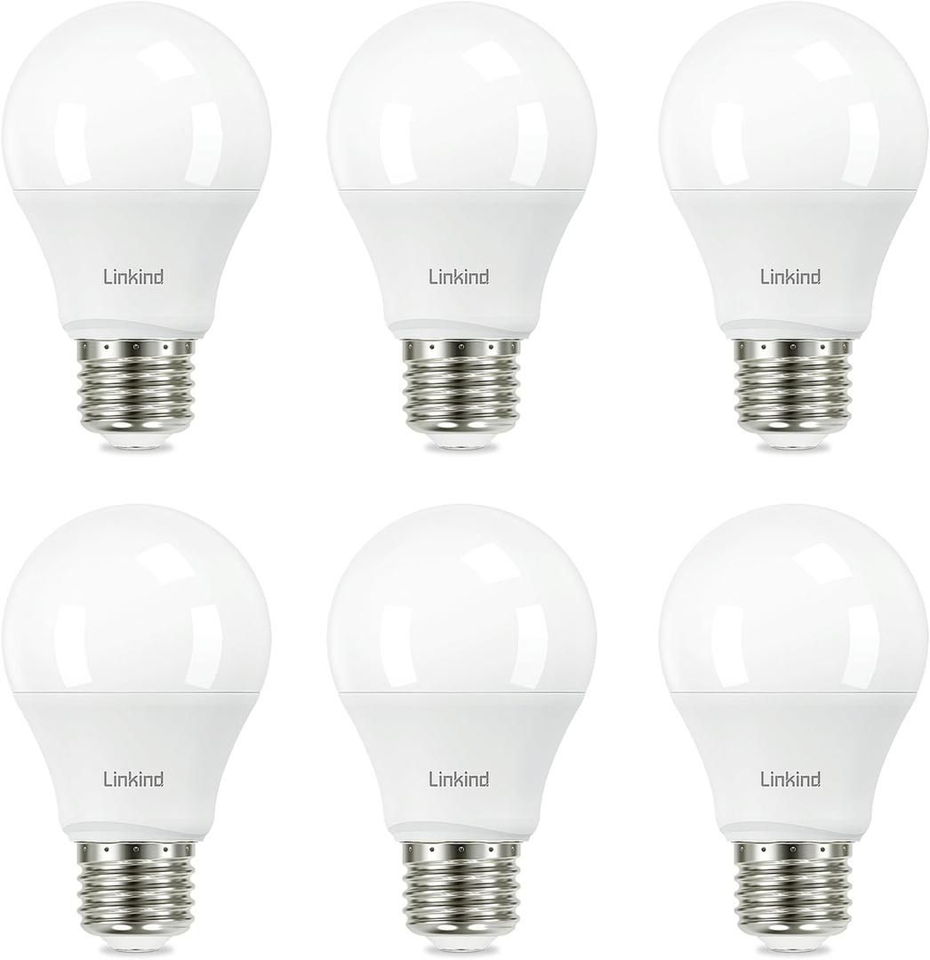 Linkind A19 LED Light Bulb, 60W Equivalent Light Bulbs, 9W 5000K Daylight, 840 Lumens Non-Dimmable LED Bulb, E26 Standard Base, Energy Efficient UL Listed, 6-Pack
