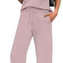 WIHOLL 2 Piece Sets for Women Casual Summer Travel Vacation Outfits Short Sleeve Wide Leg Crop Pants Lounge Sets